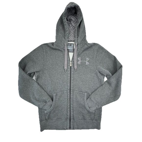 Under Armour Gray Hoodie Mens Medium Full Zip Logo Sweatshirt STORM Loose - Picture 1 of 8